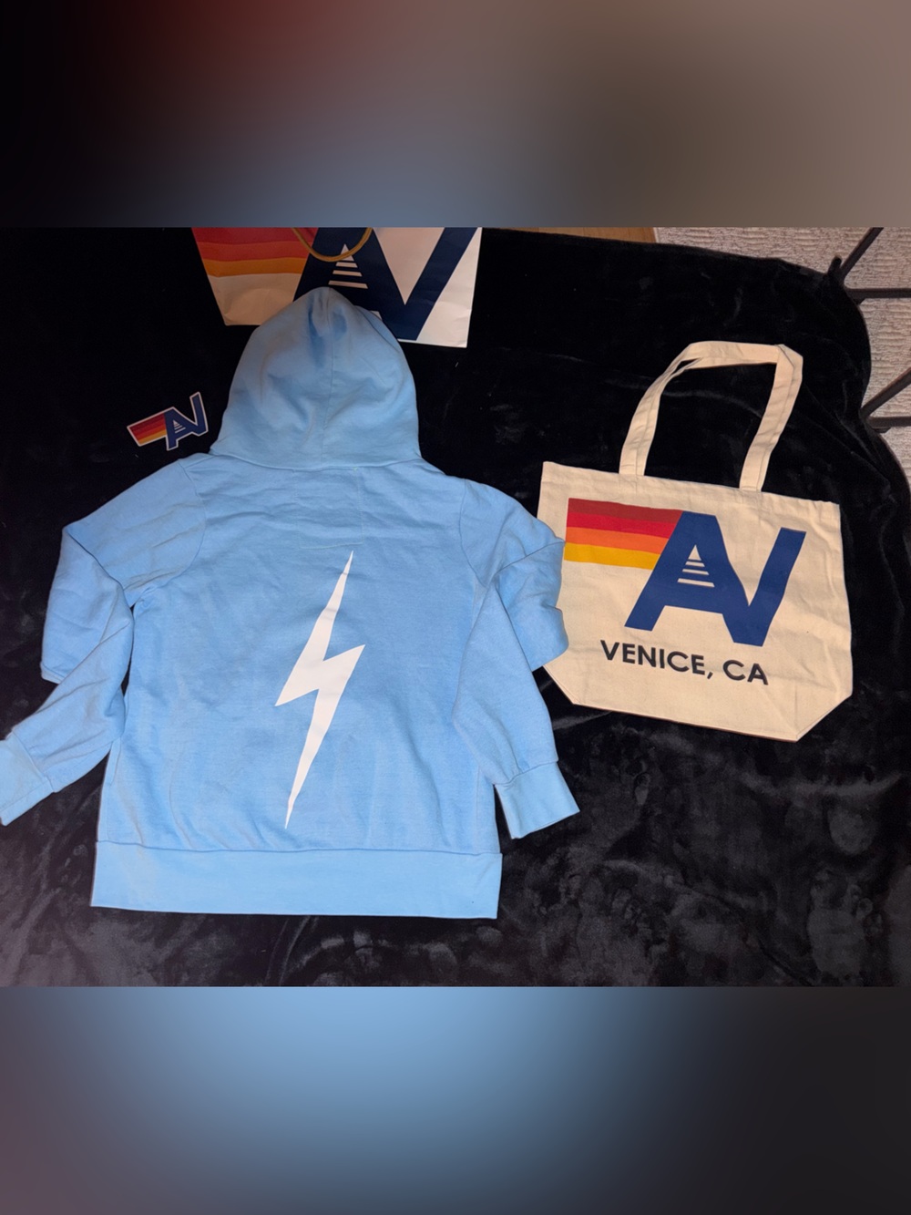 - NWT AVIATOR NATION Bolt Hoodie in Sky + Tote Bag